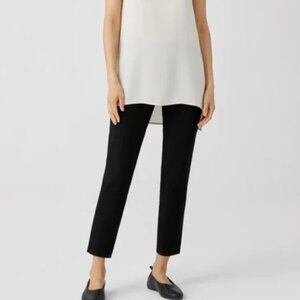Eileen Fisher Ankle Crepe Pants Pull On Straight Leg Knit Size Medium Black